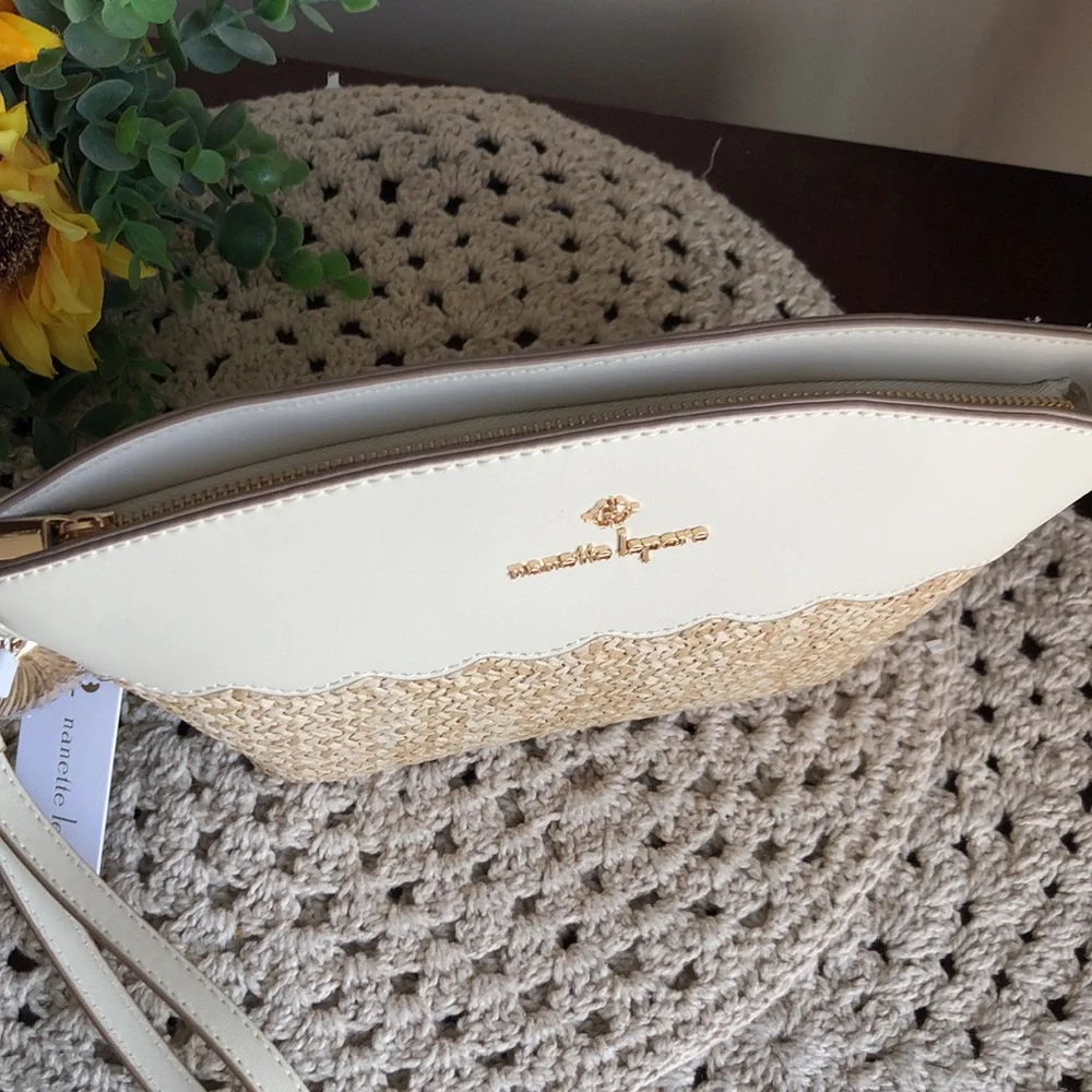 Nanette Lepore Cream and Natural Straw Wristlet Clutch